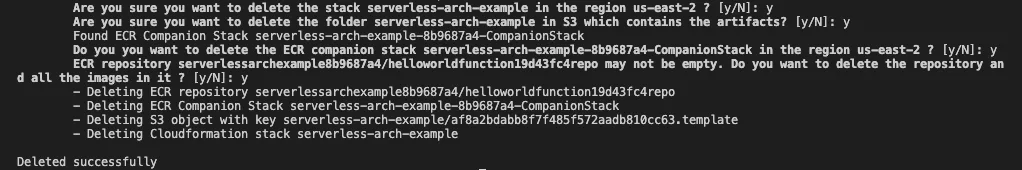 SAM Delete Output