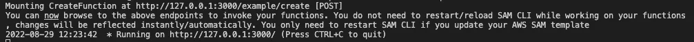 Local Start API output