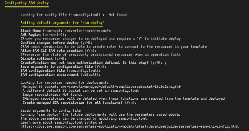 SAM Deploy Options
