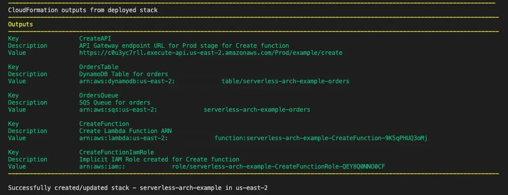 SAM Deploy output